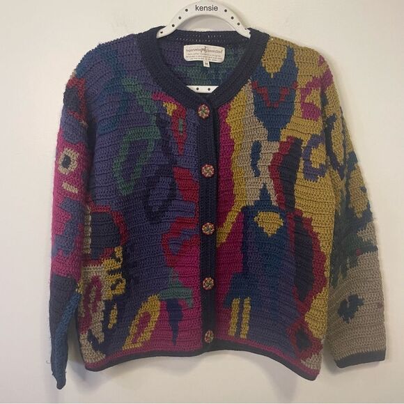 Peruvian Connection vintage cardigan button sweater RARE - Picture 7 of 9